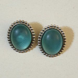 Enchanting Vintage Faceted Aqua Cabochon Earrings